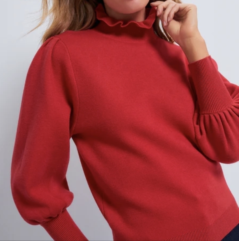 Hyacinth House Red Ruffle Collar Raley Sweater Red - Picture 2 of 6